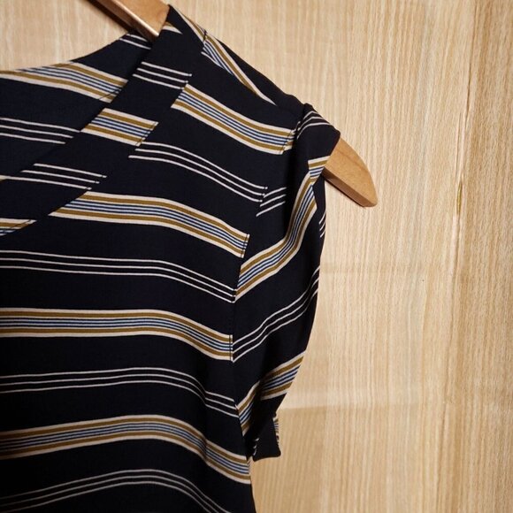 Ann Taylor Factory Petite Navy White Gold Striped Silky Blouse XS - Picture 3 of 5